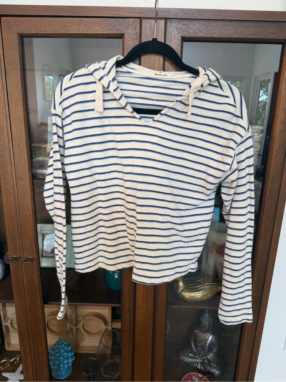 Marine Layer Striped Hooded Pullover - Cream & Navy